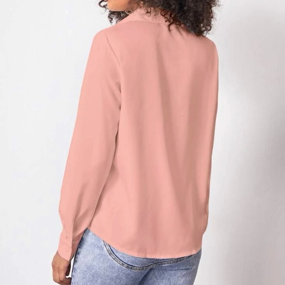 Women’s Pink Pocket Button Front Solid Shirt - Picture 2 of 3